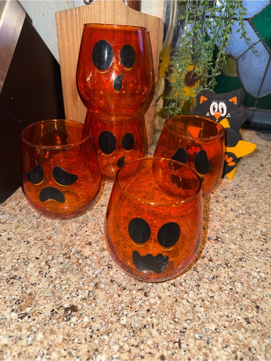 Other - Set of 5 Orange Halloween Jack-O'-Lantern Glasses